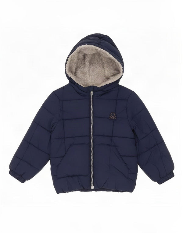 Casaco acolchoado com capuz Benetton Boys 2-3 anos azul marinho poliéster