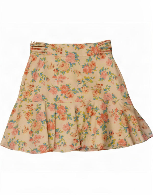 Mini saia feminina Zara XS W24 algodão floral branco