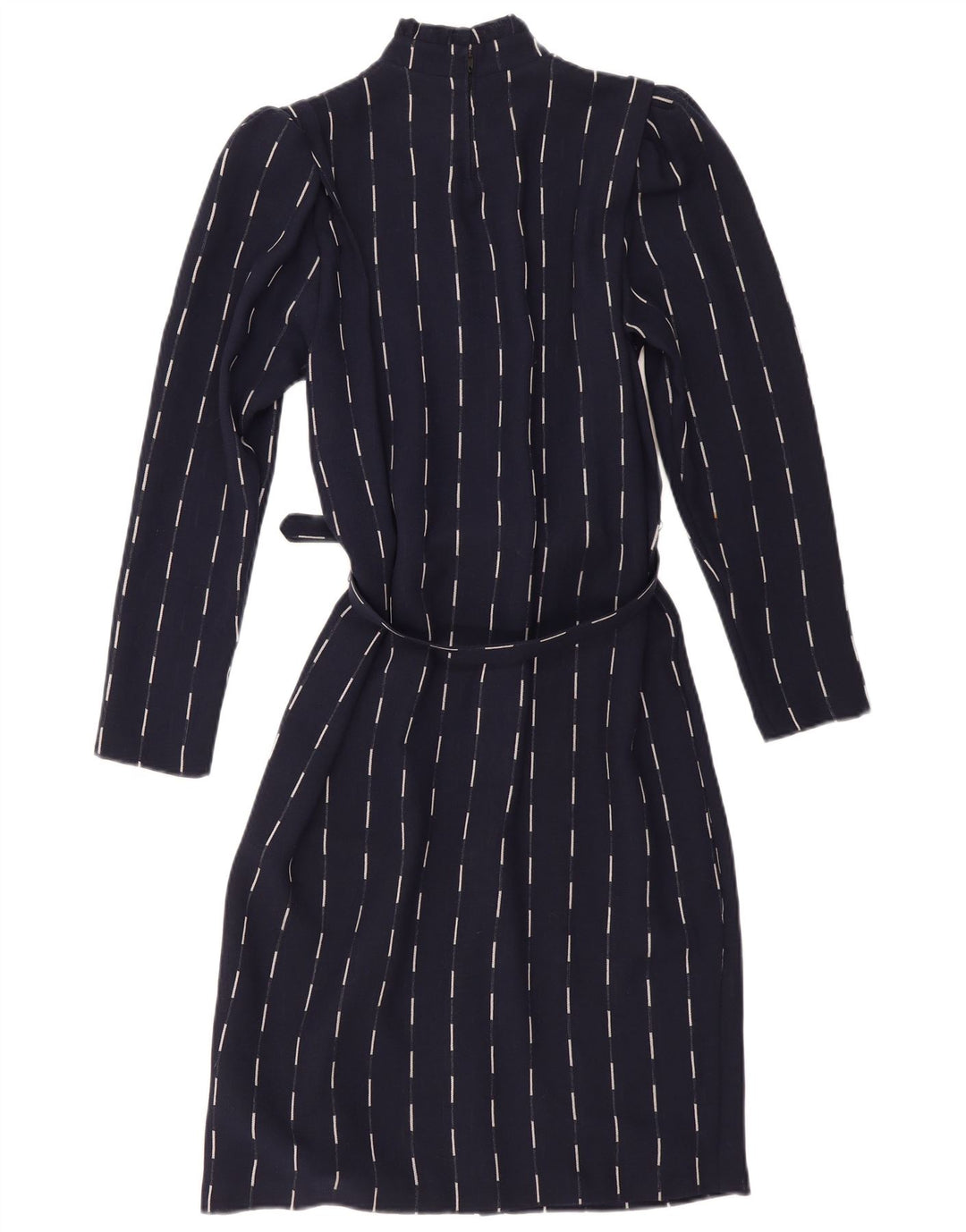 Vestido básico feminino vintage de manga comprida UK 12 listrado azul marinho médio