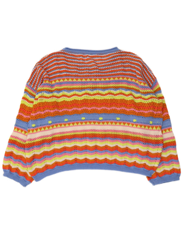 Suéter feminino vintage com gola canoa UK 14 listrado médio multicolorido