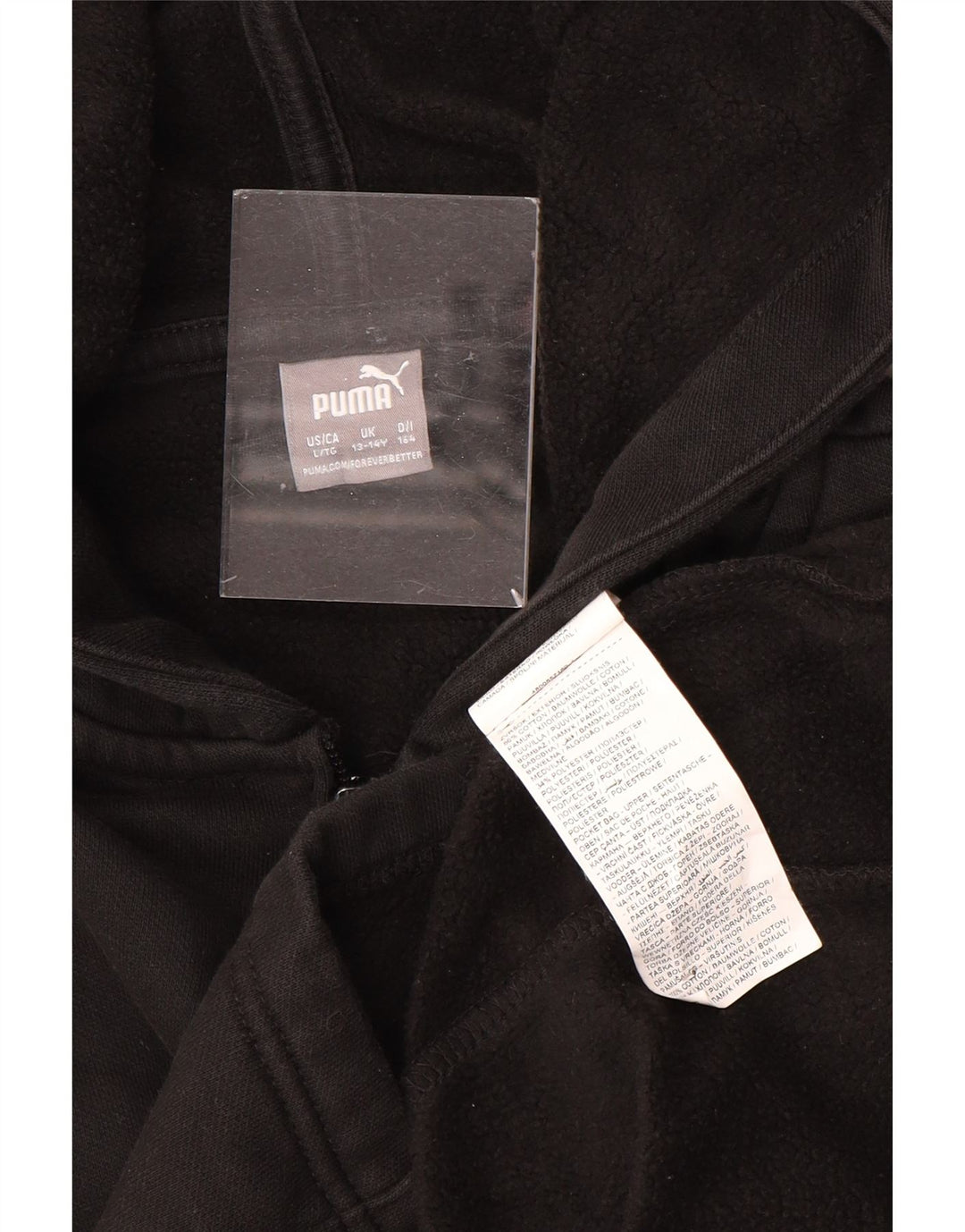 Suéter PUMA feminino com capuz e zíper gráfico 13-14 anos algodão preto