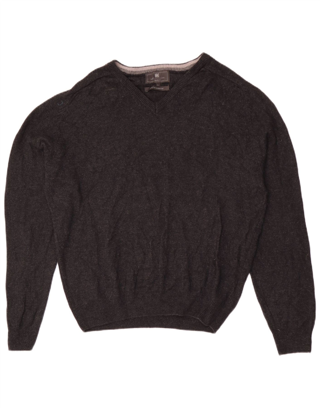 Suéter masculino Marks & Spencer com ajuste regular e decote em V, grande lã cinza
