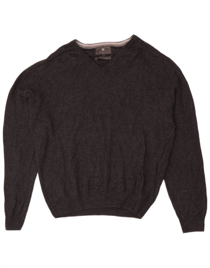 Suéter masculino Marks & Spencer com ajuste regular e decote em V, grande lã cinza