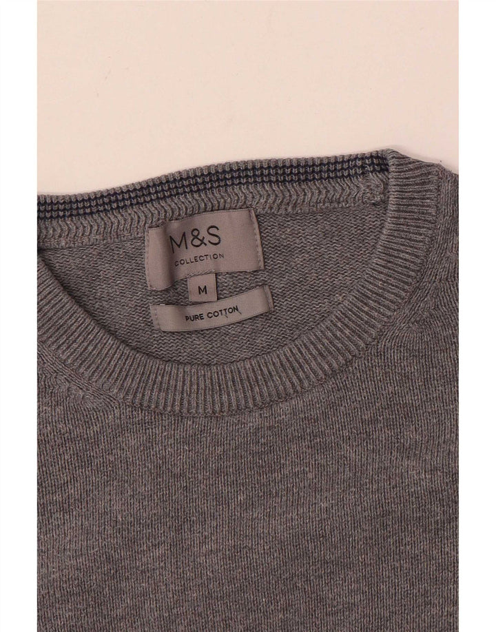 Suéter masculino Marks & Spencer com gola redonda e algodão cinza médio