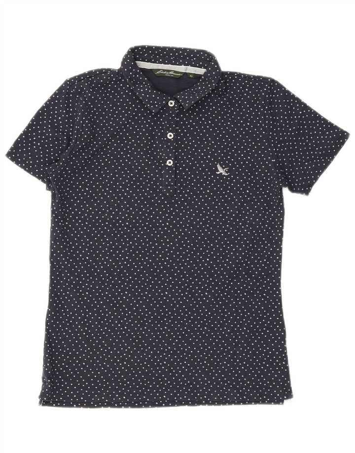 Camisa polo feminina EDDIE BAUER UK 10 pequena bolinha azul marinho