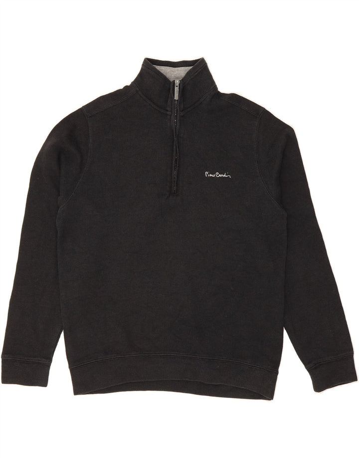 PIERRE CARDIN Mens Zip Neck Jumper Sweater Large Black Cotton Vintage Pierre Cardin and Second-Hand Pierre Cardin from Messina Hembry 
