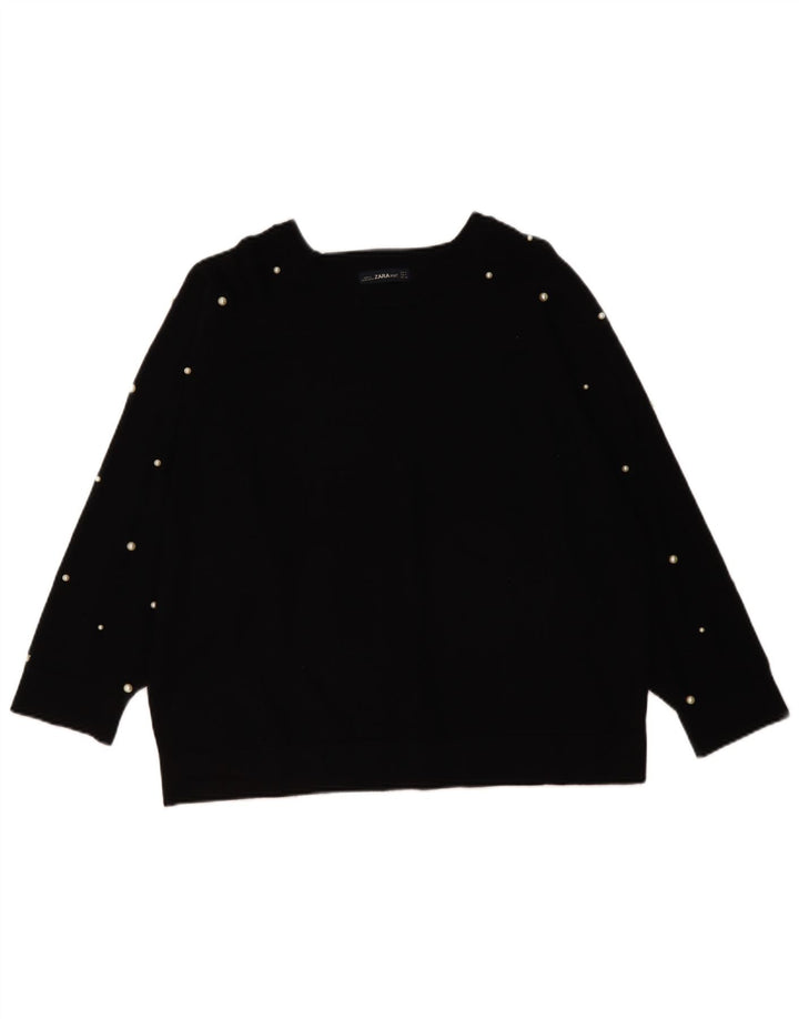 Zara Suéter feminino oversized com gola canoa Reino Unido 14 médio preto