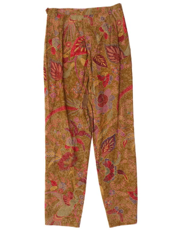 Calça casual afunilada feminina Blues Club Reino Unido 12 médio W26 L27 bege floral