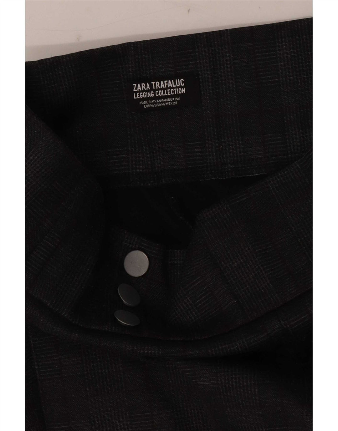 Leggings femininas Zara UK 12 xadrez cinza médio