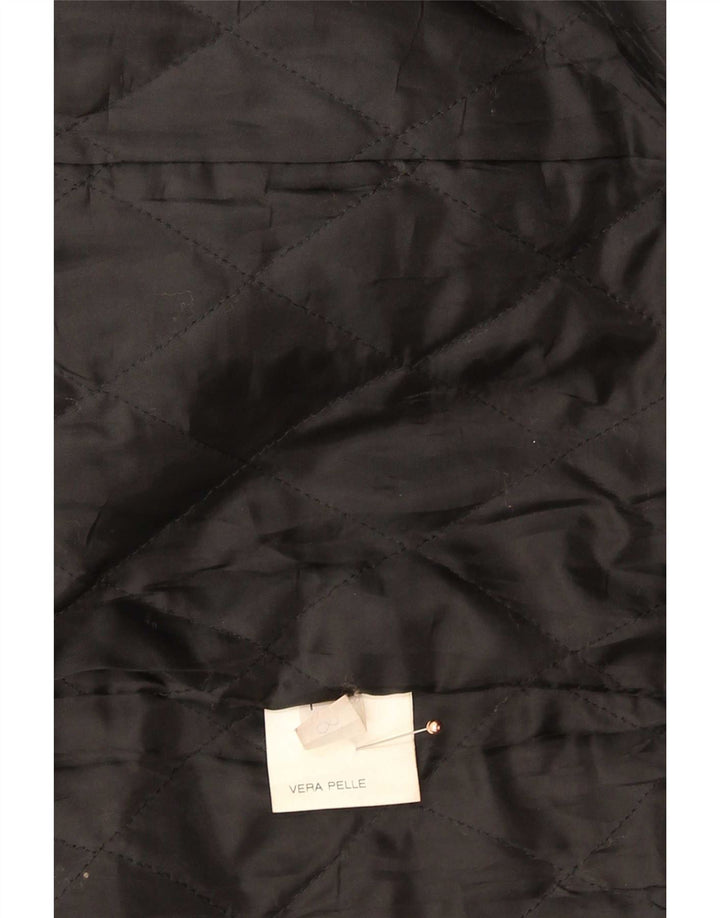 Casaco de couro feminino vintage UK 14 médio preto