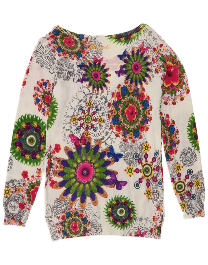 Suéter feminino Desigual com decote em V UK 12 médio multicolorido floral