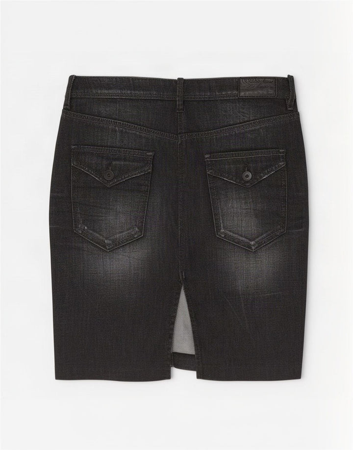Saia jeans feminina Guess W27 pequena de algodão preto