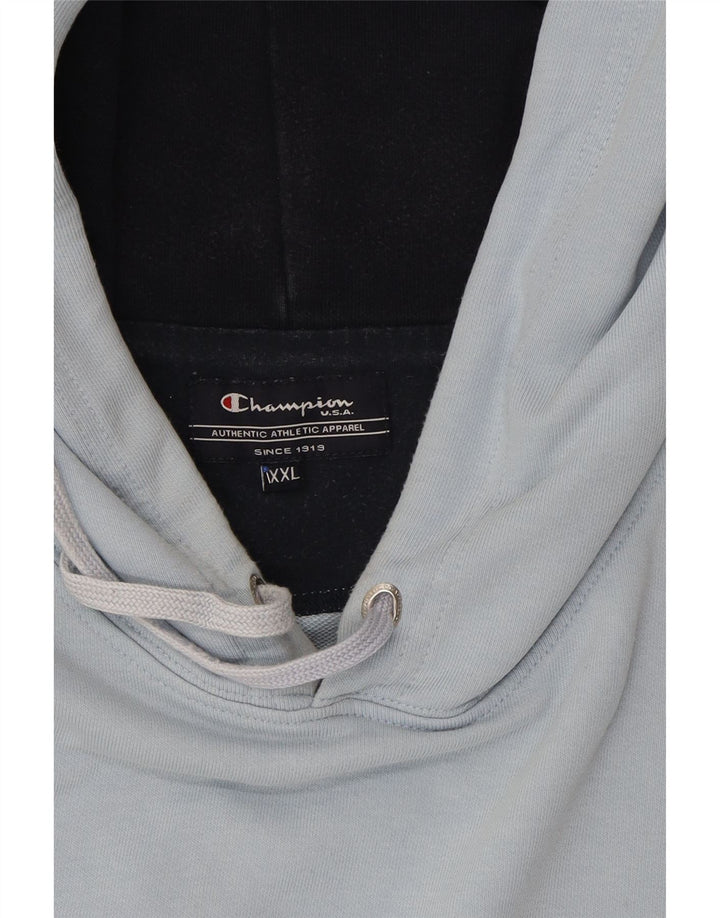 CHAMPION Mens Graphic Hoodie Jumper 2XL Blue Cotton Vintage Champion and Second-Hand Champion from Messina Hembry 
