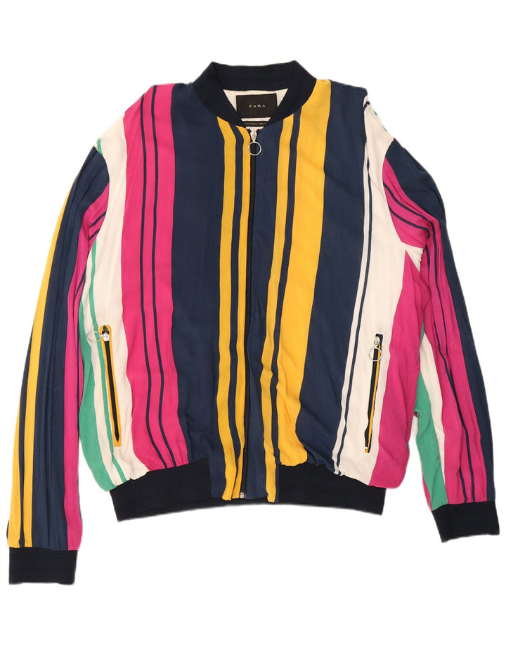 Jaqueta bomber masculina Zara UK 42 XL listrada multicolorida
