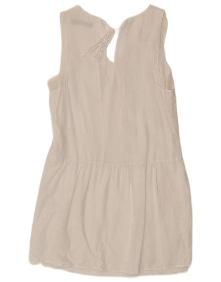 Vestido feminino sem mangas Zara UK 10 pequeno linho branco
