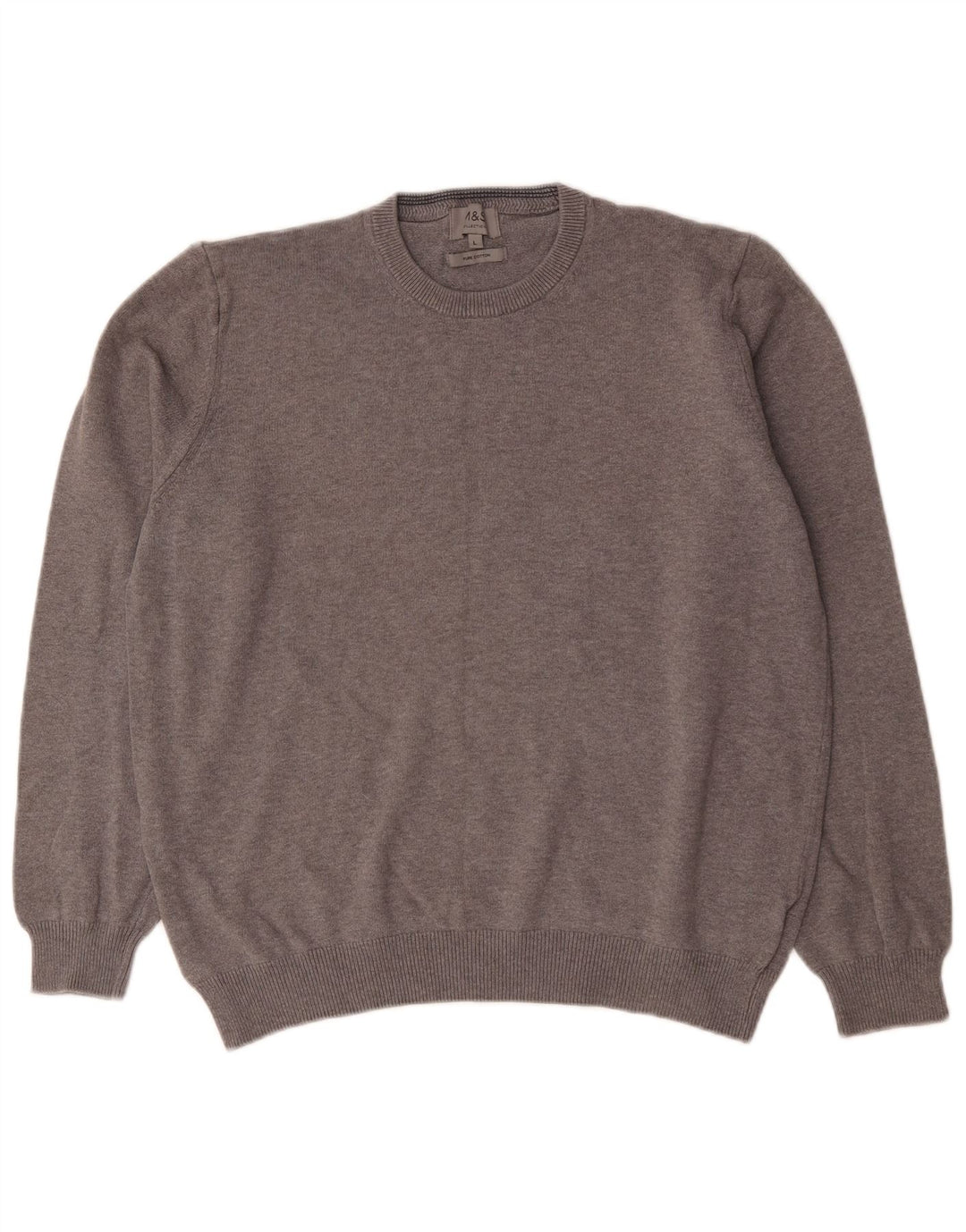 Suéter masculino Marks & Spencer com gola redonda, grande algodão cinza