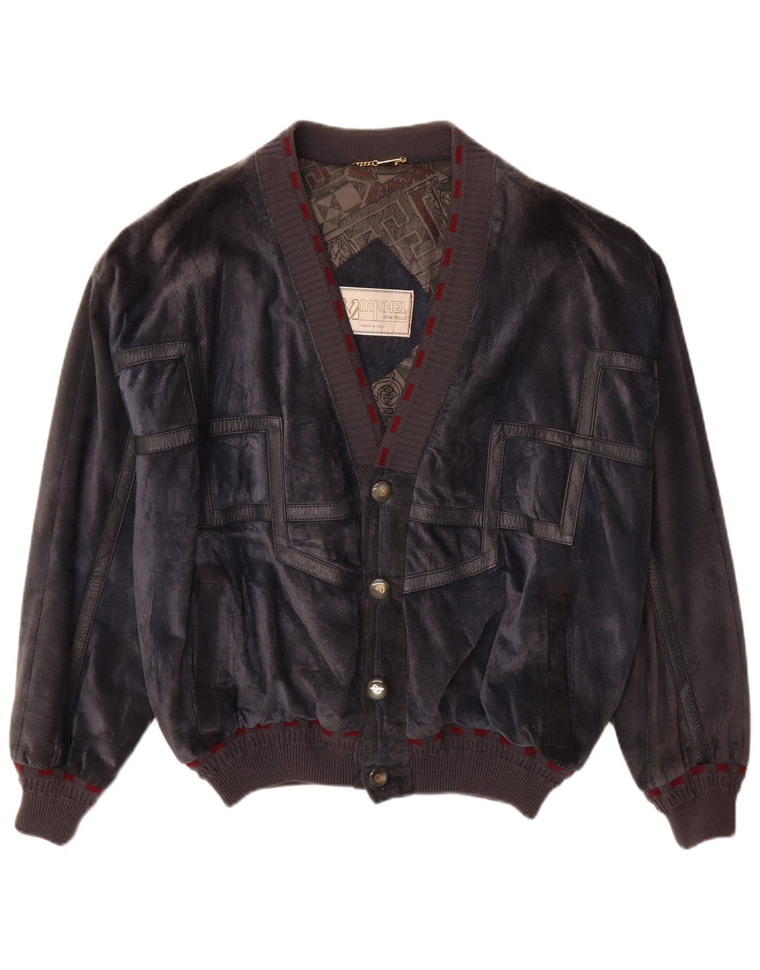 Michel Jaqueta bomber masculina de camurça IT 52 XL couro azul marinho