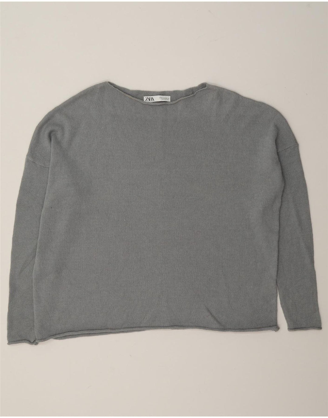 Zara Suéter feminino oversized com gola canoa Reino Unido 14 algodão cinza médio