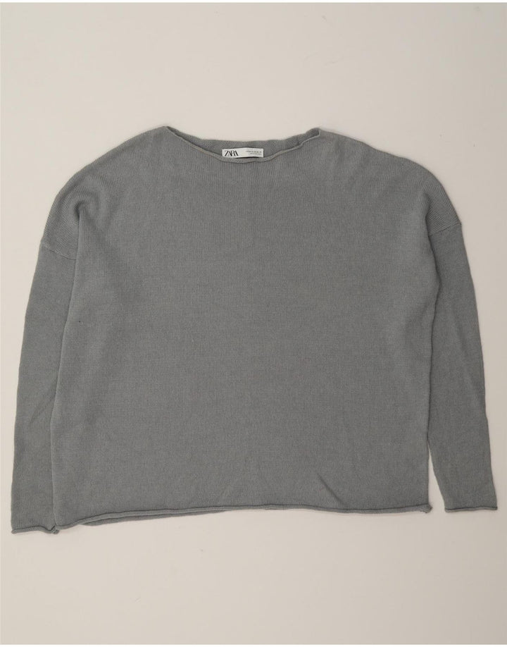 Zara Suéter feminino oversized com gola canoa Reino Unido 14 algodão cinza médio