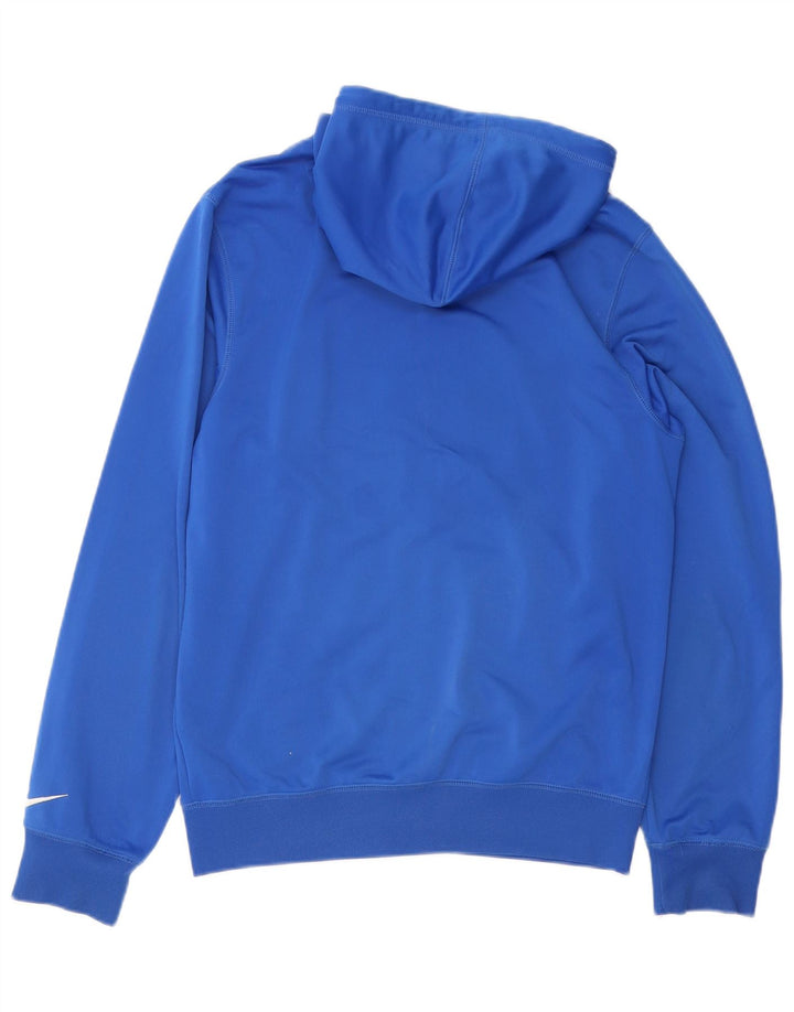 Suéter Nike masculino com capuz e zíper gráfico pequeno azul poliéster