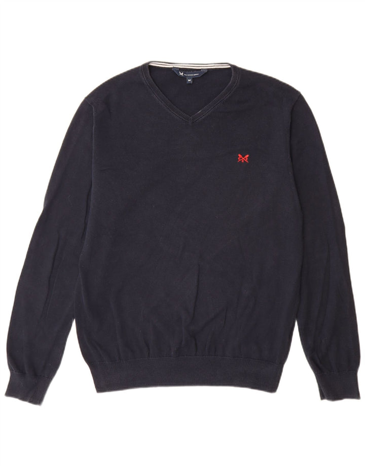 Crew Clothing Suéter masculino com decote em V, algodão azul marinho médio