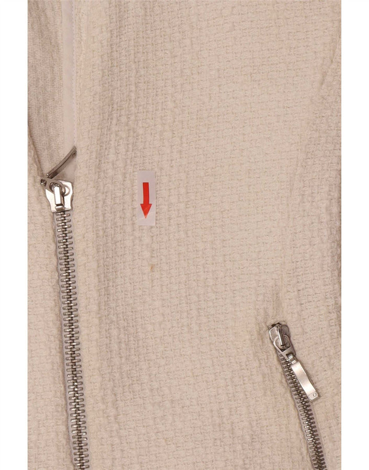Zara Womens Crop Blazer Jacket UK 8 pequeno algodão branco