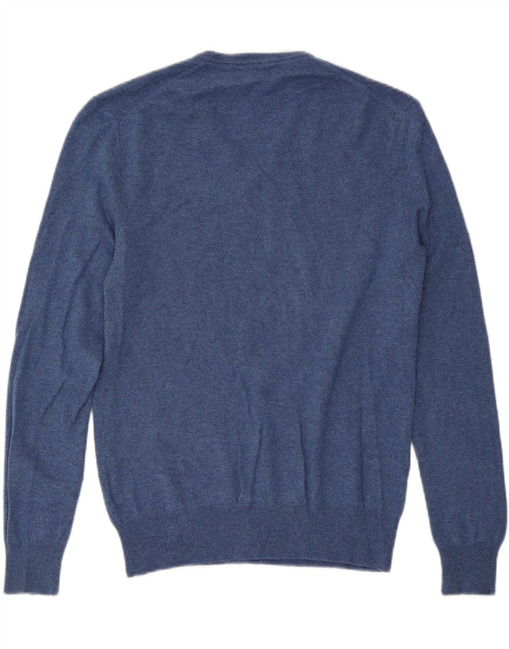 Suéter masculino Polo Ralph Lauren com decote em V de lã azul médio