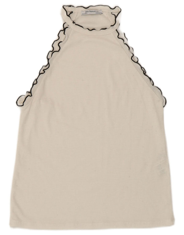 Zara Womens Crop Halter Top UK 12 Médio Algodão Branco