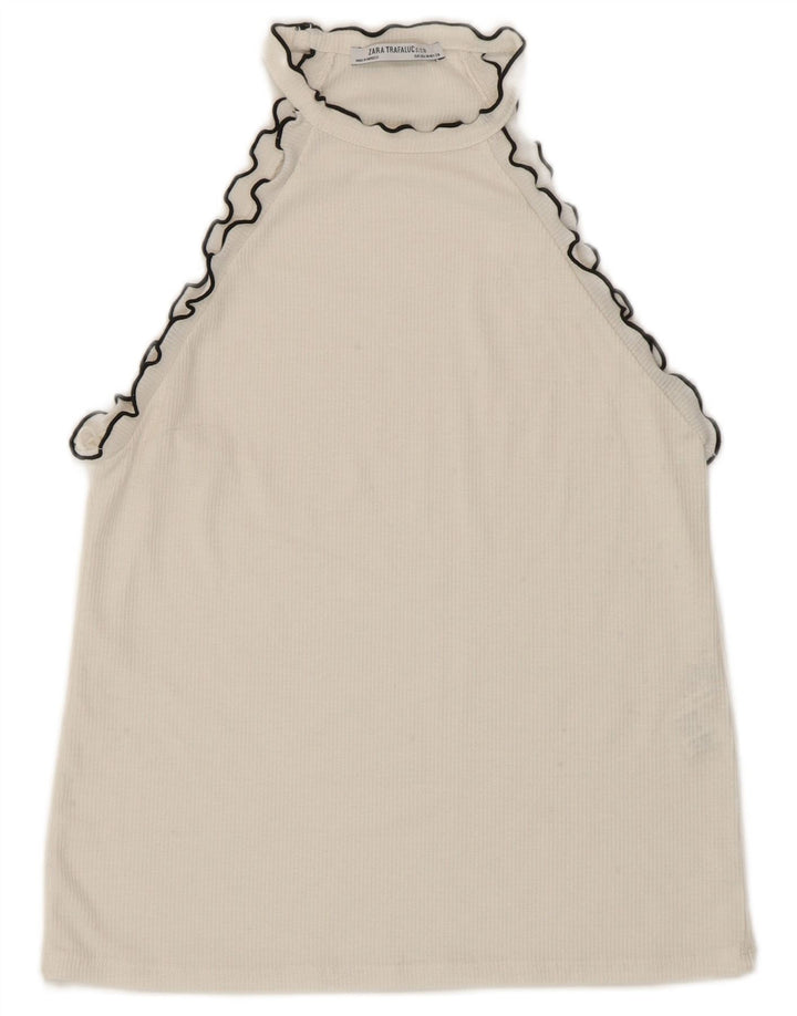 Zara Womens Crop Halter Top UK 12 Médio Algodão Branco