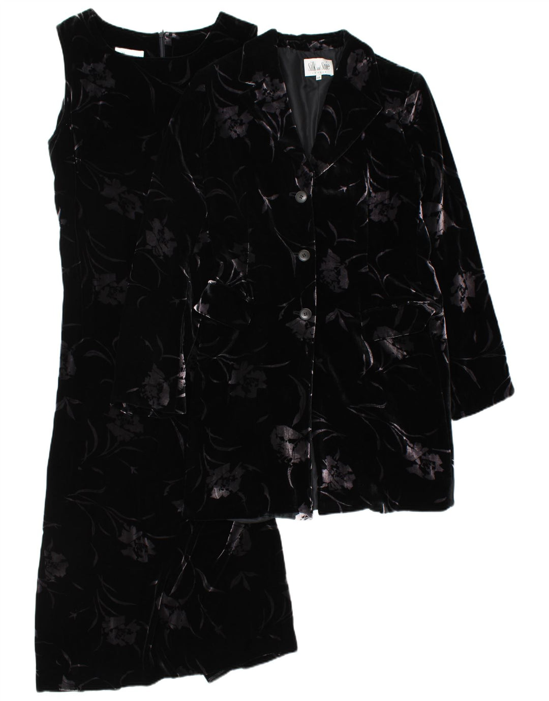 Conjunto feminino de veludo com 3 botões e 2 peças SILK AND SOIE IT 44 médio preto floral