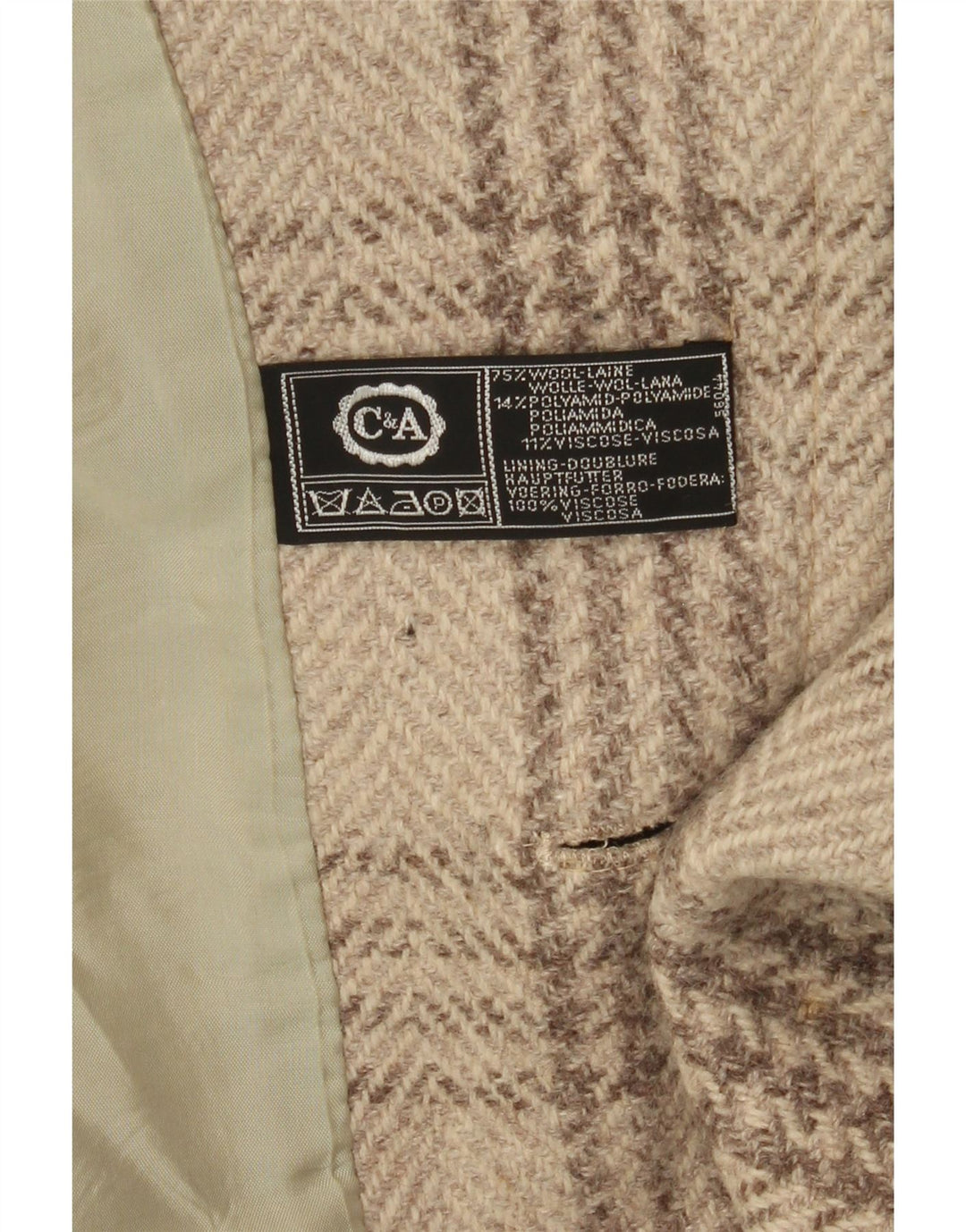 Jaqueta blazer masculina C&A com peito duplo Reino Unido 38 lã houndstooth bege médio
