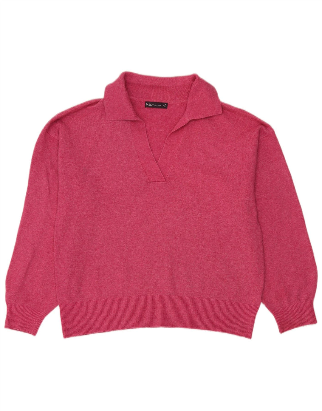 Suéter feminino Marks & Spencer com gola polo superdimensionada Reino Unido 14 médio rosa