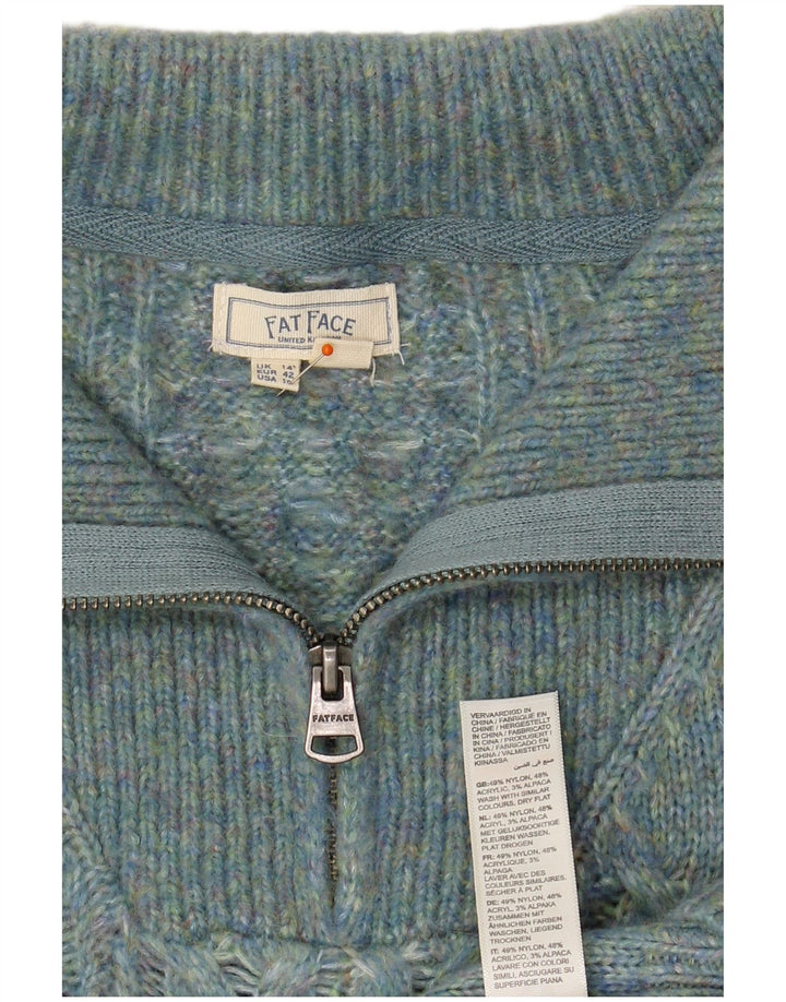 Suéter feminino FAT FACE com gola e zíper Reino Unido 14 grande nylon turquesa