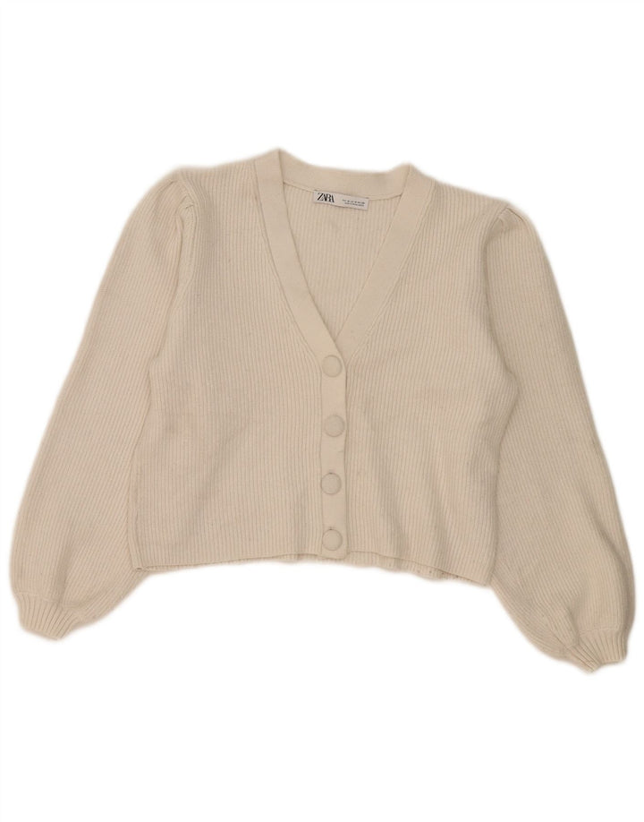 Suéter cardigã feminino Zara UK 14 médio off white viscose