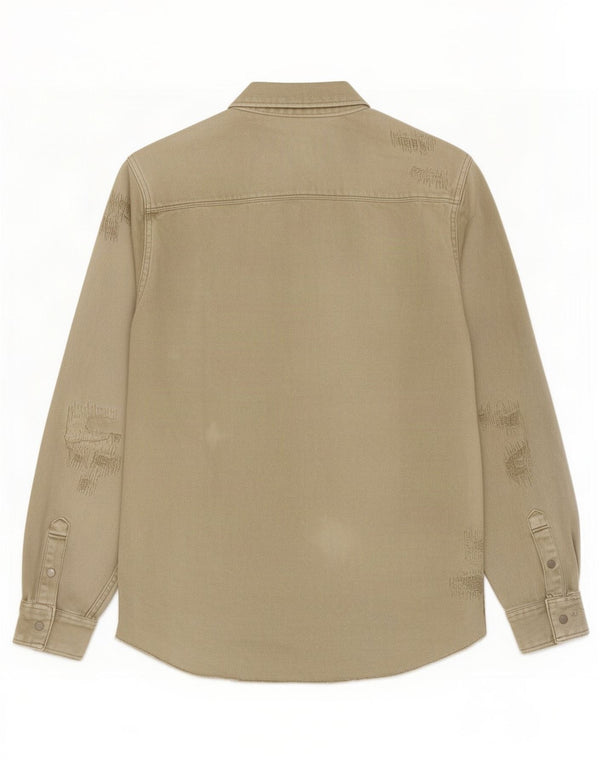 Camisa jeans masculina Zara com ajuste relaxado grande algodão cáqui