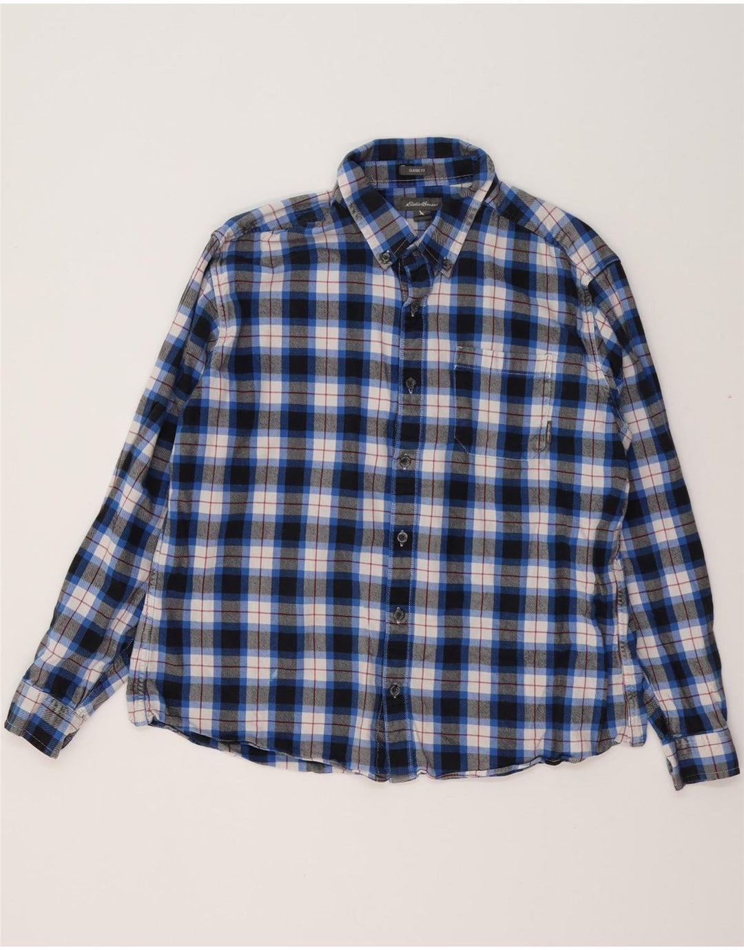 EDDIE BAUER Camisa masculina de flanela de ajuste clássico XL azul xadrez algodão
