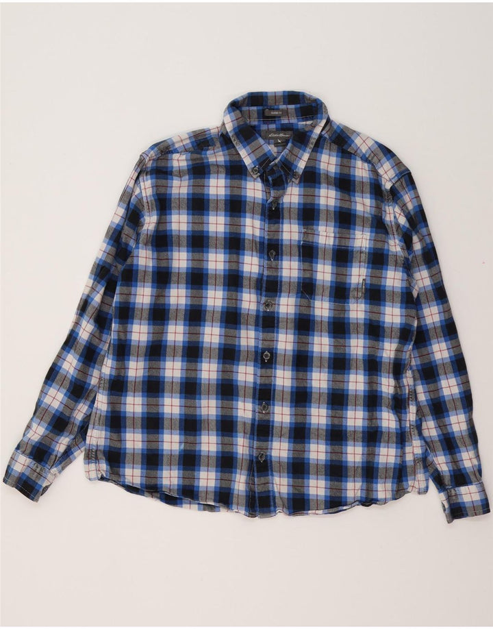 EDDIE BAUER Camisa masculina de flanela de ajuste clássico XL azul xadrez algodão