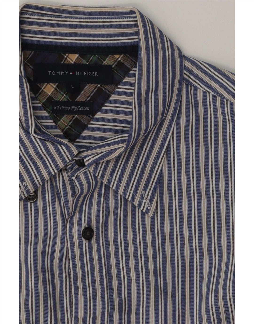 Camisa masculina Tommy Hilfiger grande algodão listrado azul