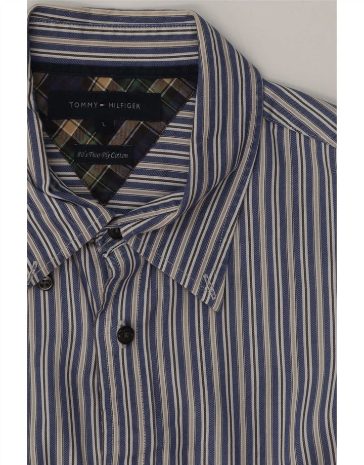 Camisa masculina Tommy Hilfiger grande algodão listrado azul