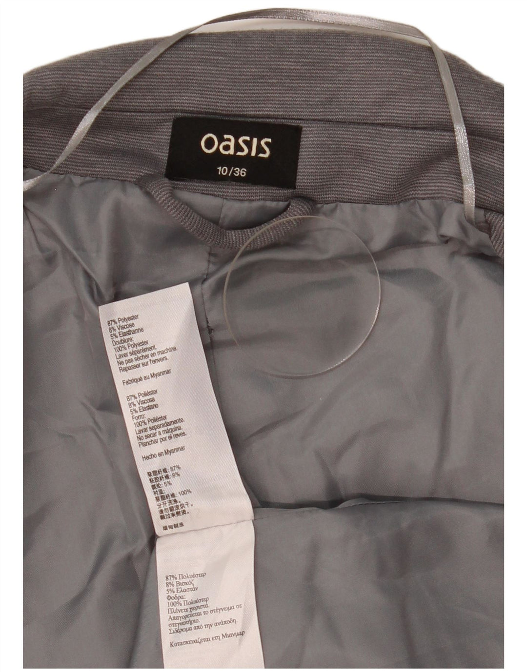 Jaqueta blazer aberta feminina Oasis UK 10 poliéster listrado cinza pequeno