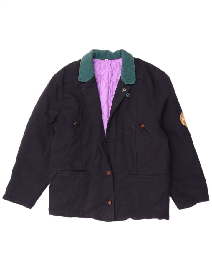 Jaqueta blazer feminina vintage com 2 botões IT 44 bloco colorido azul marinho médio