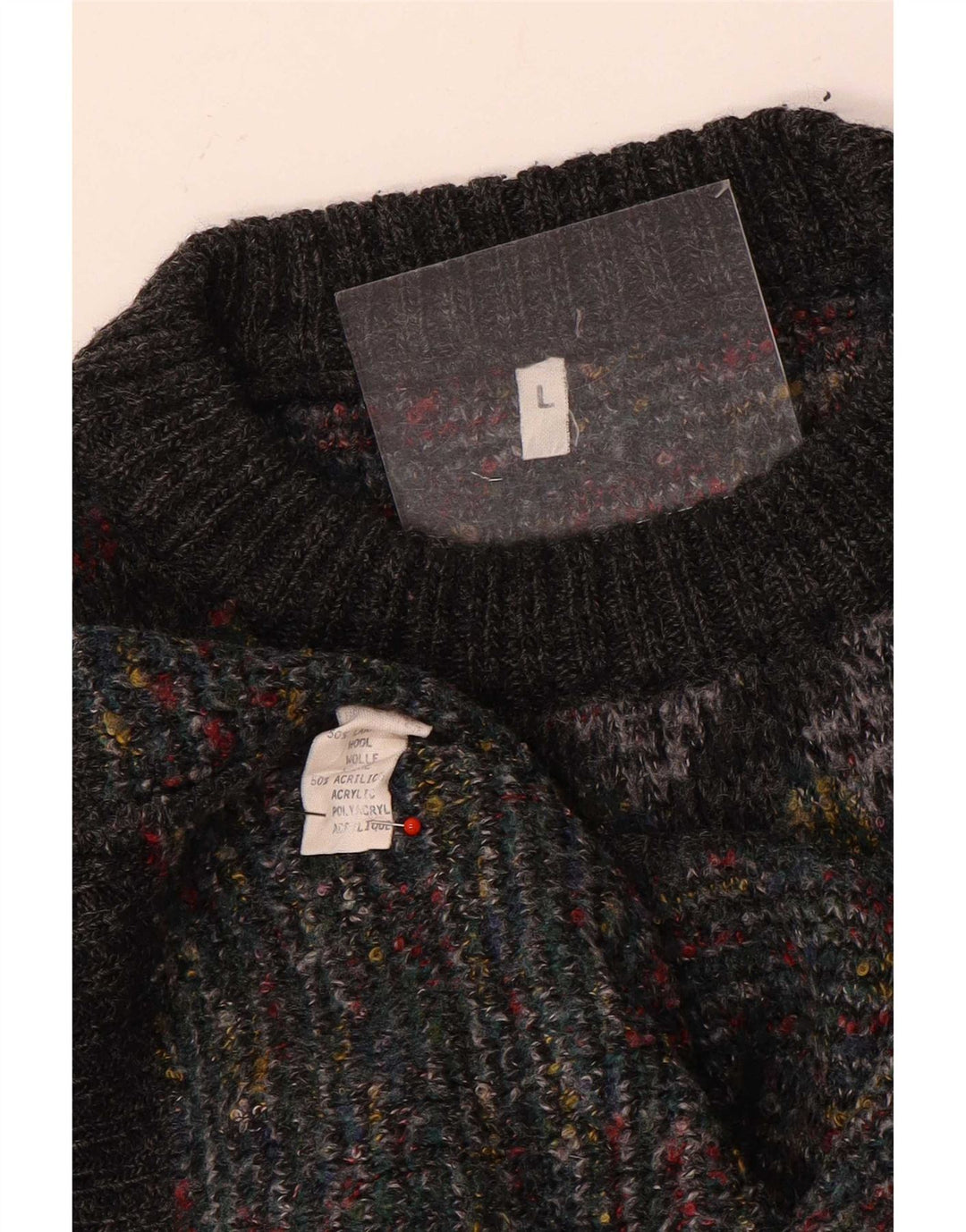 Suéter vintage masculino com gola redonda grande cinza Argyle/lã diamante