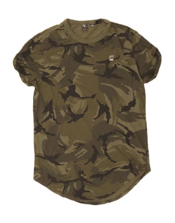 G-STAR Mens T-Shirt Top Medium Green Camouflage Cotton