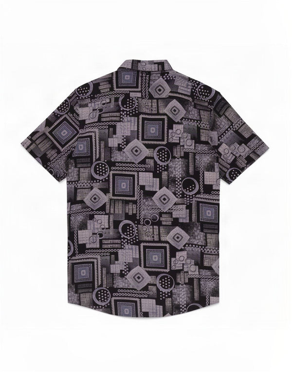 Camisa masculina vintage de manga curta XL azul marinho viscose geométrica