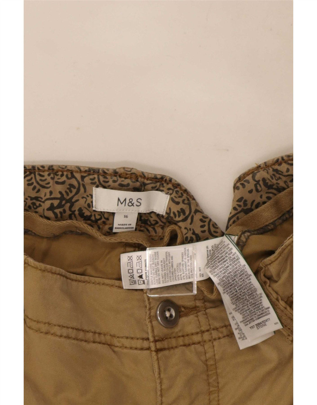 Shorts cargo feminino Marks & Spencer UK 16 grande W34 bege lycra