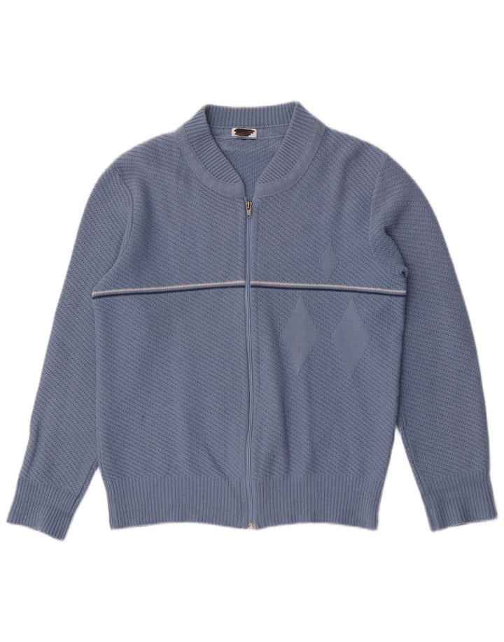 Suéter cardigã masculino vintage listrado azul médio