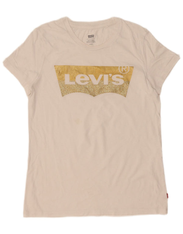 Camiseta feminina gráfica Levi's UK 10 pequena branca