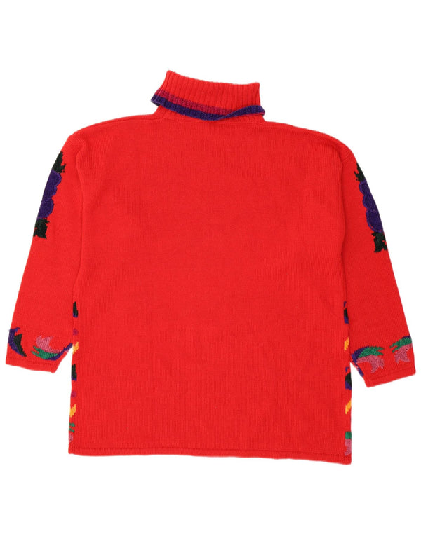 Suéter feminino vintage com gola redonda Reino Unido 18 XL vermelho floral poliacrílico