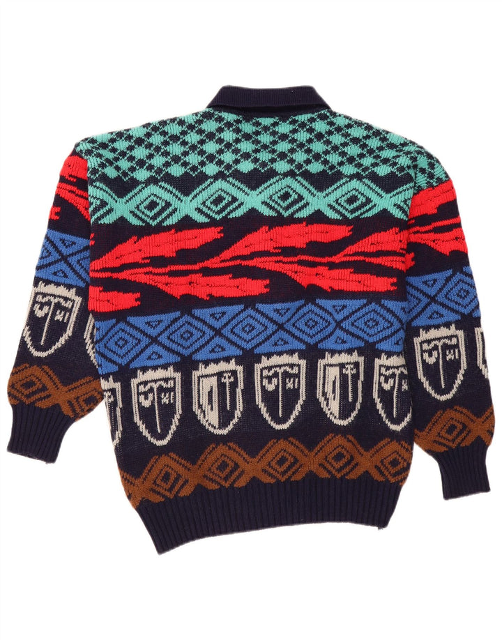 Suéter vintage masculino com gola polo IT 50 médio geométrico multicolorido
