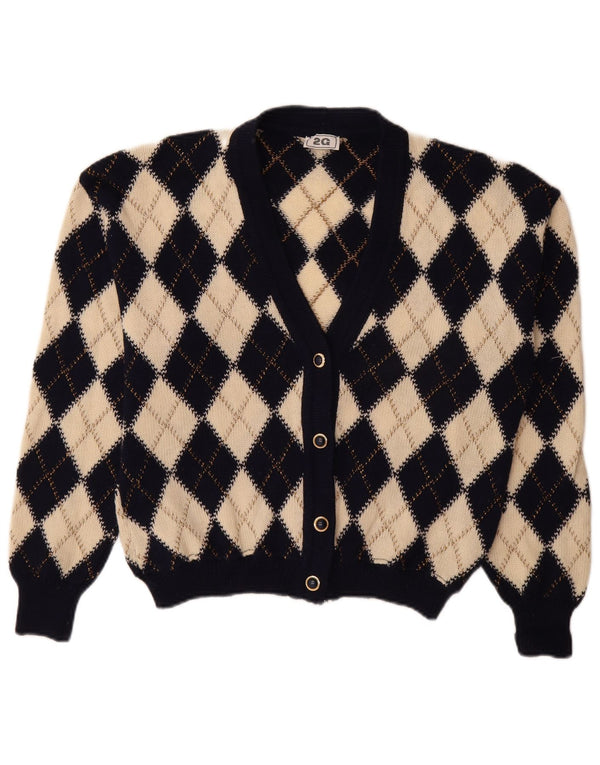 Suéter cardigã feminino vintage IT 48 XL Bege Argyle/Diamante